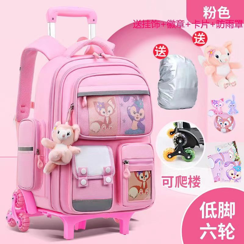 Nueva mochila de tirón para niños, estudiantes de primaria, niñas, grados uno, dos, tres a seis, mochila de niños, escaleras ligeras