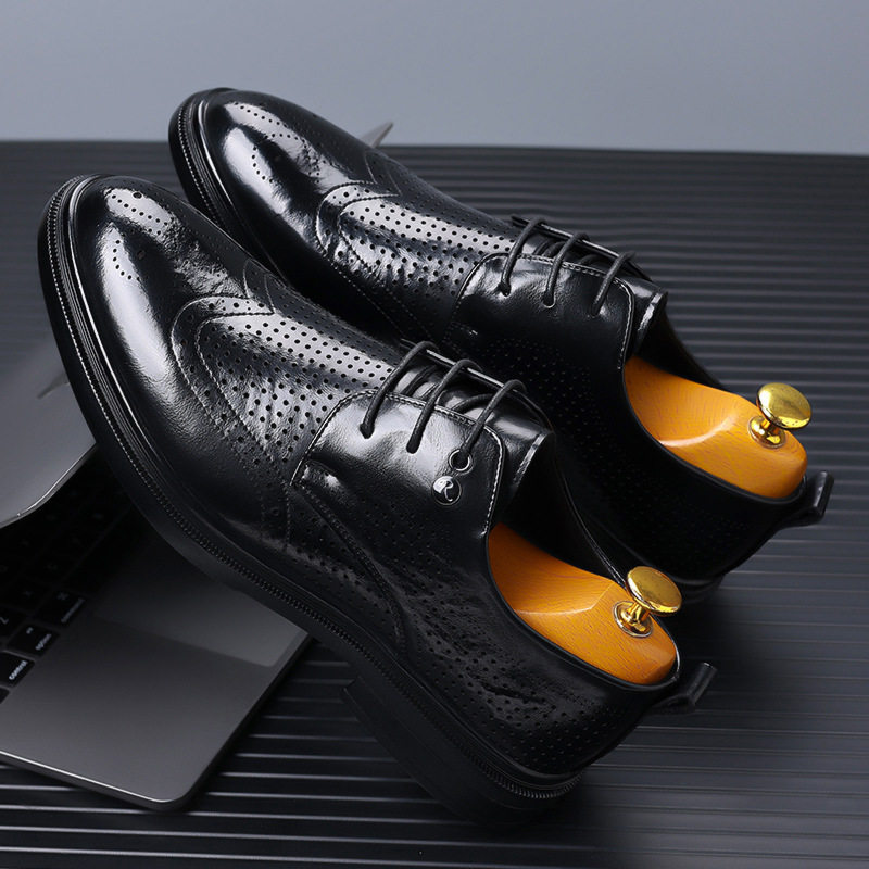 Giày sandal da nam kiểu Brogue khoét lỗ thoáng khí cỡ lớn — Kiểu khoét rỗng màu nâu, Màu nâu, dùng được bốn mùa, Mẫu đen bốn mùa, Kiểu khoét rỗng màu đen