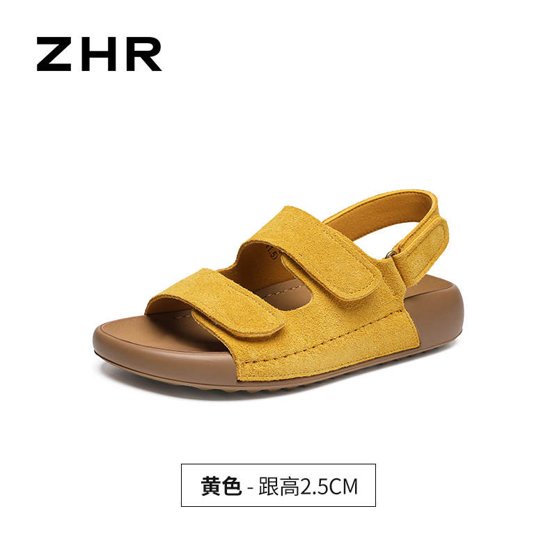 Dép Birkenstock nữ đế bằng quai chữ V dán Velcro, dép thời trang mùa hè đi biển — IL02 màu vàng