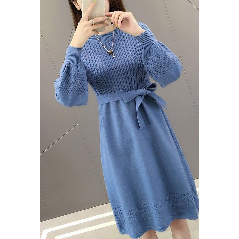 2021 Women's Knitted Dress Women's Mid-Length Autumn and Winter New Loose Over-The-Knee Sweater Bottoming Dress Women
