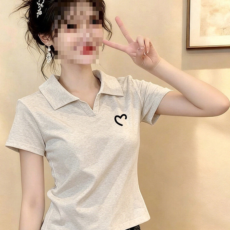 Fashionable Slim-Fit Summer Short-Sleeve Shirt for Petite Women, Made of Xinjiang Cotton, with a Turn-Down Collar, High-End, Stylish, and Simple Fashionable Slim-Fit Summer Short-Sleeve Shirt for Petite Women, Made of Xinjiang Cotton, with a Turn-Down Collar, High-End, Stylish, and Simple