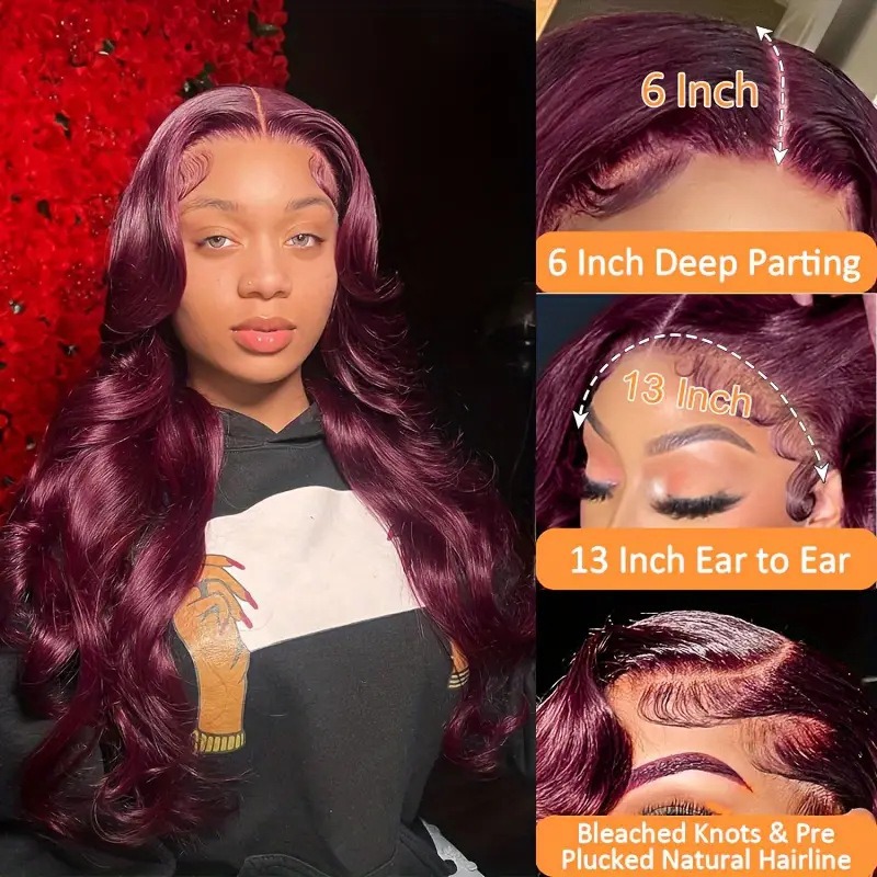 Pelucina de encaje frontal, pelucina de encaje frontal, pelucina de encaje para mujeres, gran onda de vino rojo, cabello rizado largo, cubierta de cabeza completa natural