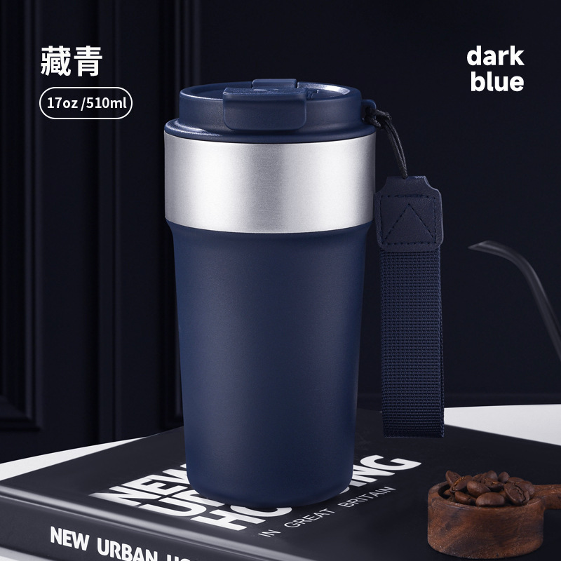 现货新款车载汽车杯304不锈钢8代咖啡杯手提带提绳便携吸管保温杯|undefined