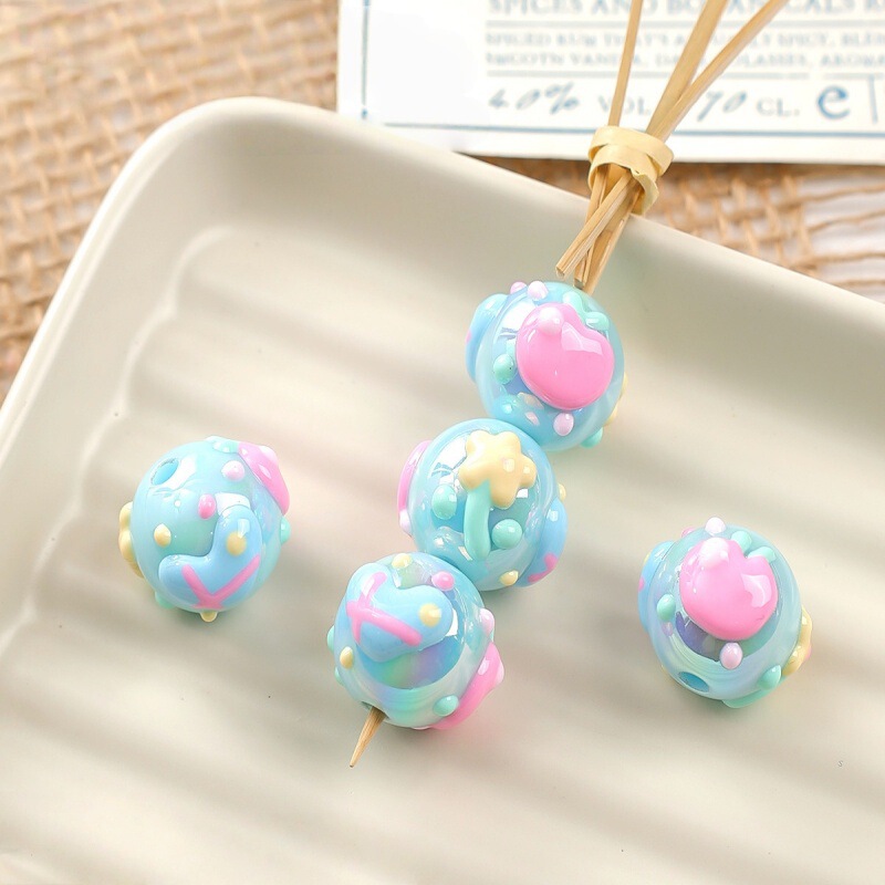 Cartoon Colorful Hand-Painted Through-Hole Beads Mobile Phone Chain Key Chain Cute Beads DIY Car Hanging Ring Pendant Material Accessories