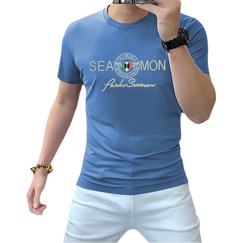 Verano nuevo de alta textura de algodón mercerizado ropa de hombre de lujo europeo de gama alta marca de moda de manga corta Camiseta de los hombres