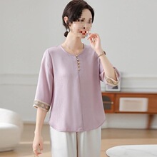 2025爆款新款洋气妈妈春夏时尚气质中年女装宽松中式小衫遮肉**