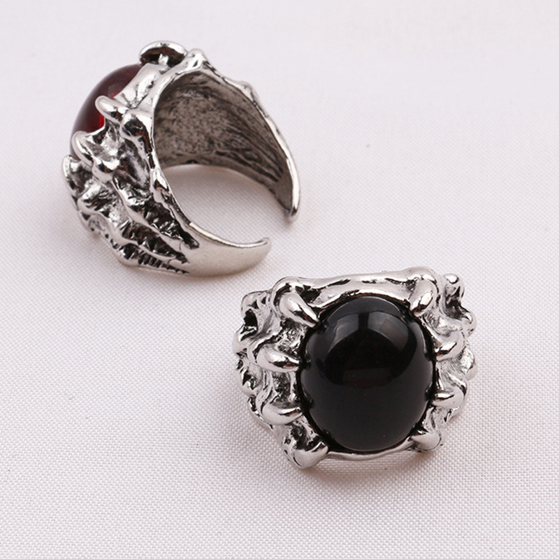 Amazon cincin cakar elang pria trendi Gotik cincin terbuka lebar ruby imitasi cakar naga retro baru