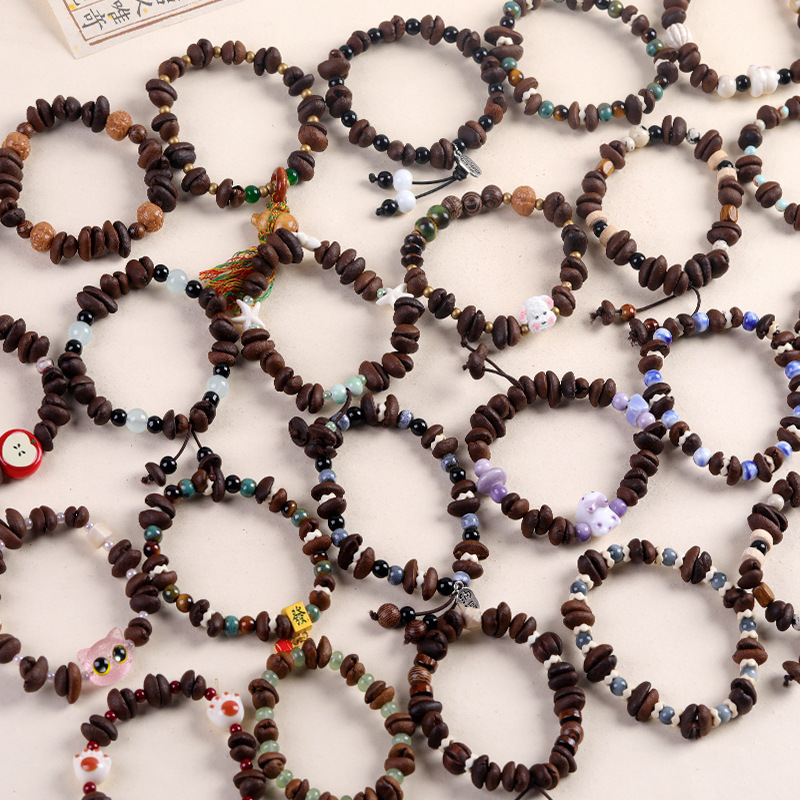 Ceramic + Coffee Bean Bracelet, New Chinese Style Original Niche Retro Bracelet Jewelry, Student Stall Jewelry, Boutique Store