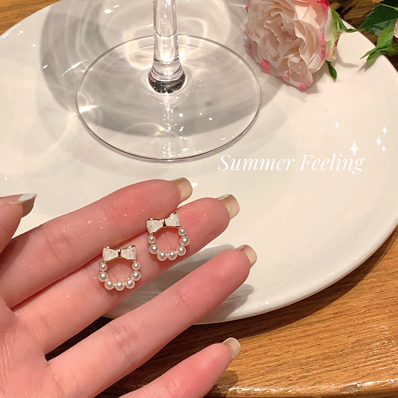 夏季蝴蝶結珍珠耳環女小眾設計感高級耳夾無耳洞輕奢韓系耳釘耳飾