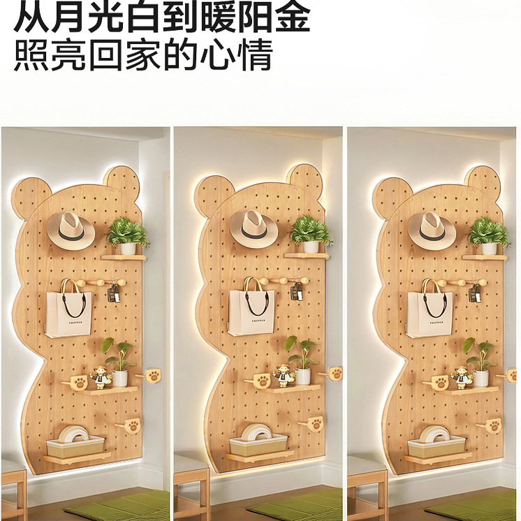 Oso pequeño agujero agujero tablero de escritorio de madera sólida almacenar exhibición modelado decoración de pared sala de estar estante de pared