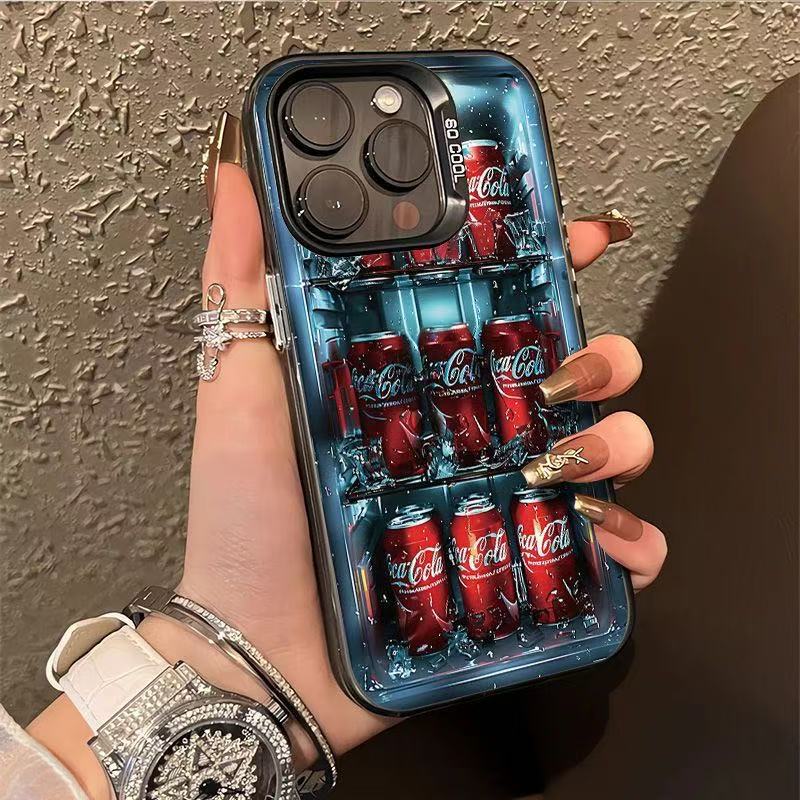 Coca-Cola helada adecuada para la carcasa del teléfono móvil Apple 16Promax, carcasa de gas personalizada iPhone15/14/13 texto 12