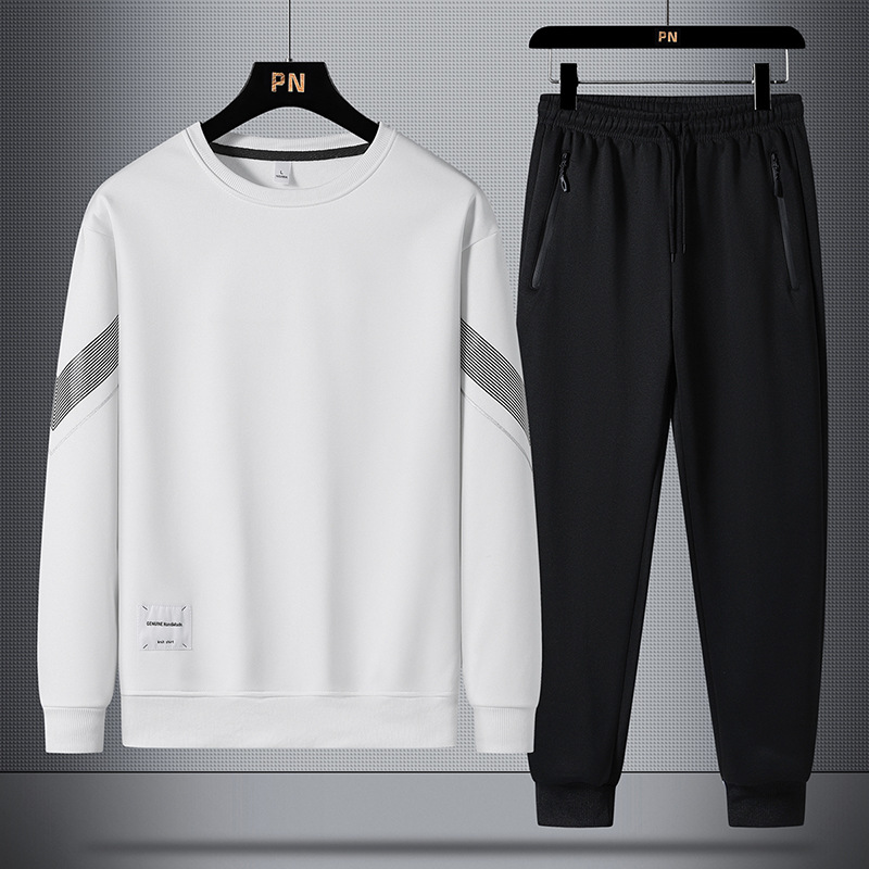 Nuevo conjunto de sudadera informal para hombre de primavera y otoño, sudadera de cuello redondo, pantalones largos, conjunto deportivo de dos piezas de marca moderna para hombre