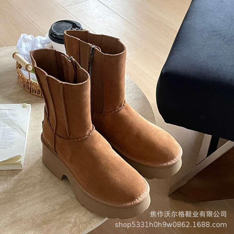 时尚人鱼铅笔靴女秋冬新款美拉德增高显瘦侧拉链马丁靴雪地靴女|undefined
