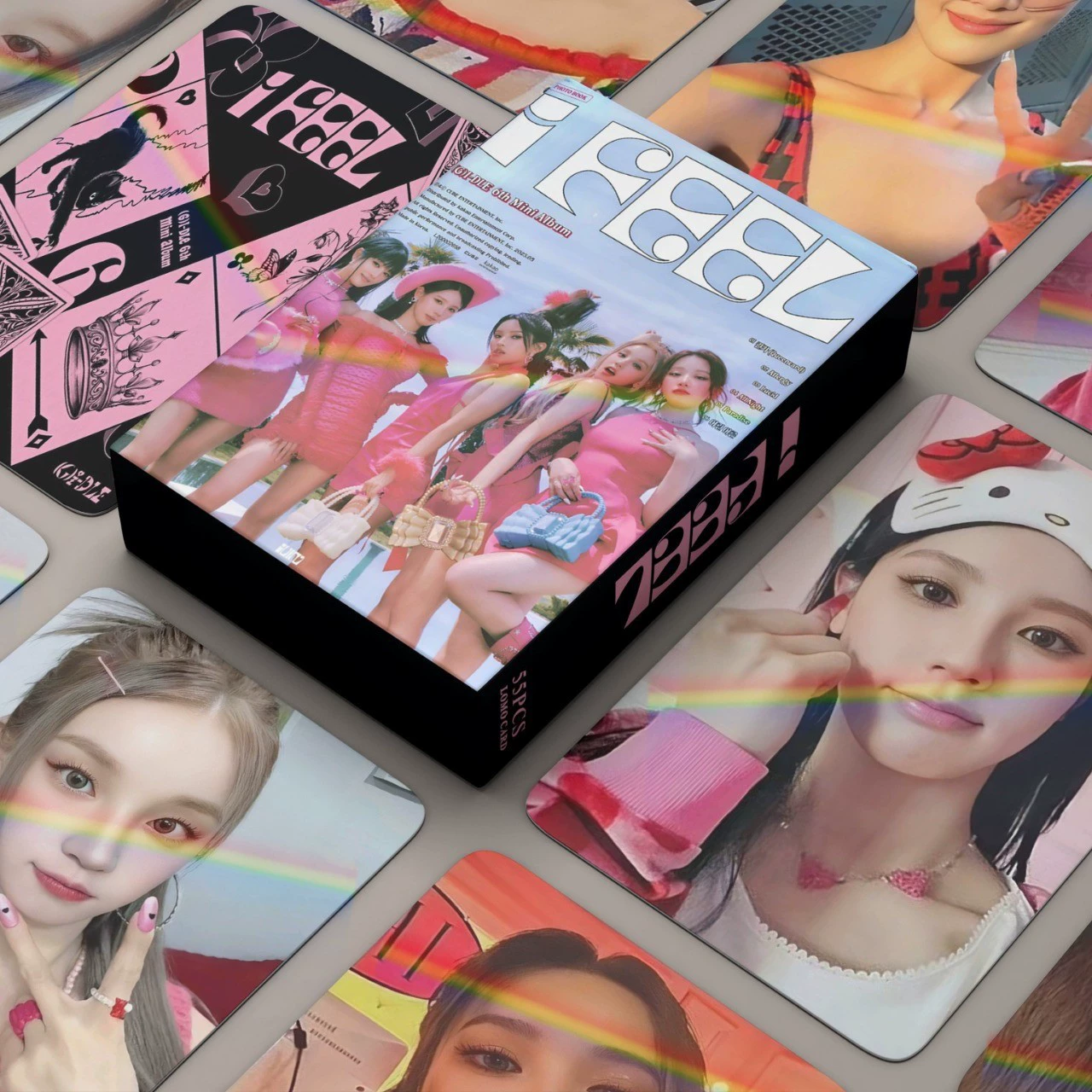 Набор фотокарточек Stray Kids, (G)I-DLE, IVE и другие — 55 лазерных карточек 59×89 мм коллекционные