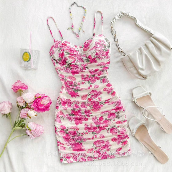 2025 European and American Cross-border SHEIN Summer New Loose Casual Women's Sling Digital Printing dress Dazy