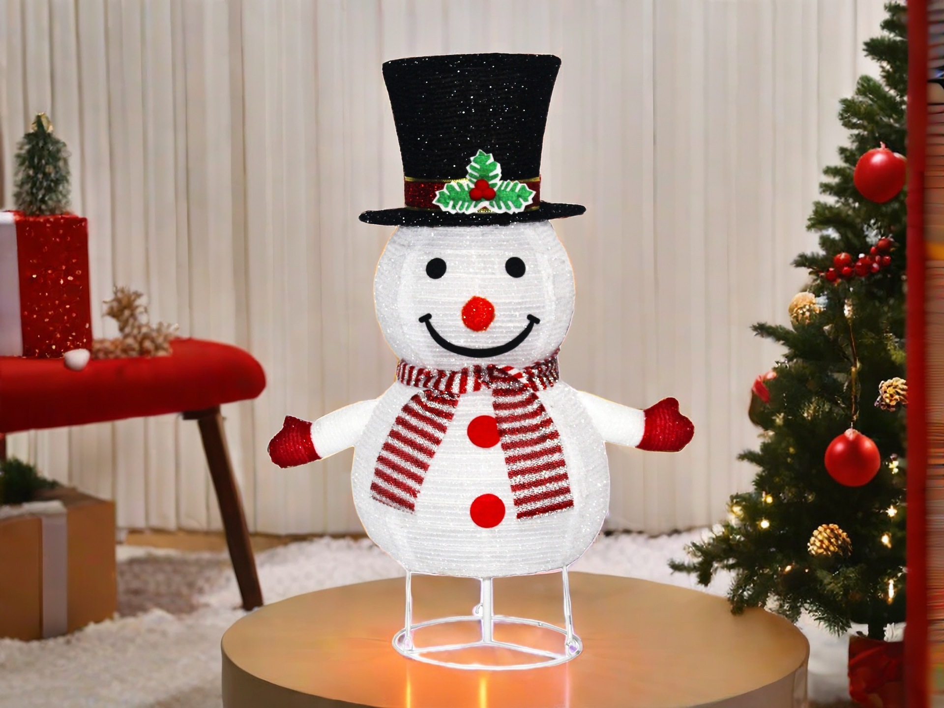 50cm*70cm 검은 모자 눈사람 램프 따뜻한 빛 B [배터리 박스]