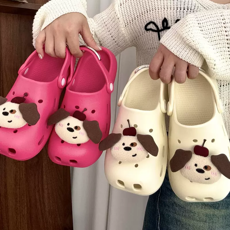 定制可爱小狗洞洞鞋女士外穿新款防滑EVA踩屎感软底 夏季百搭网红