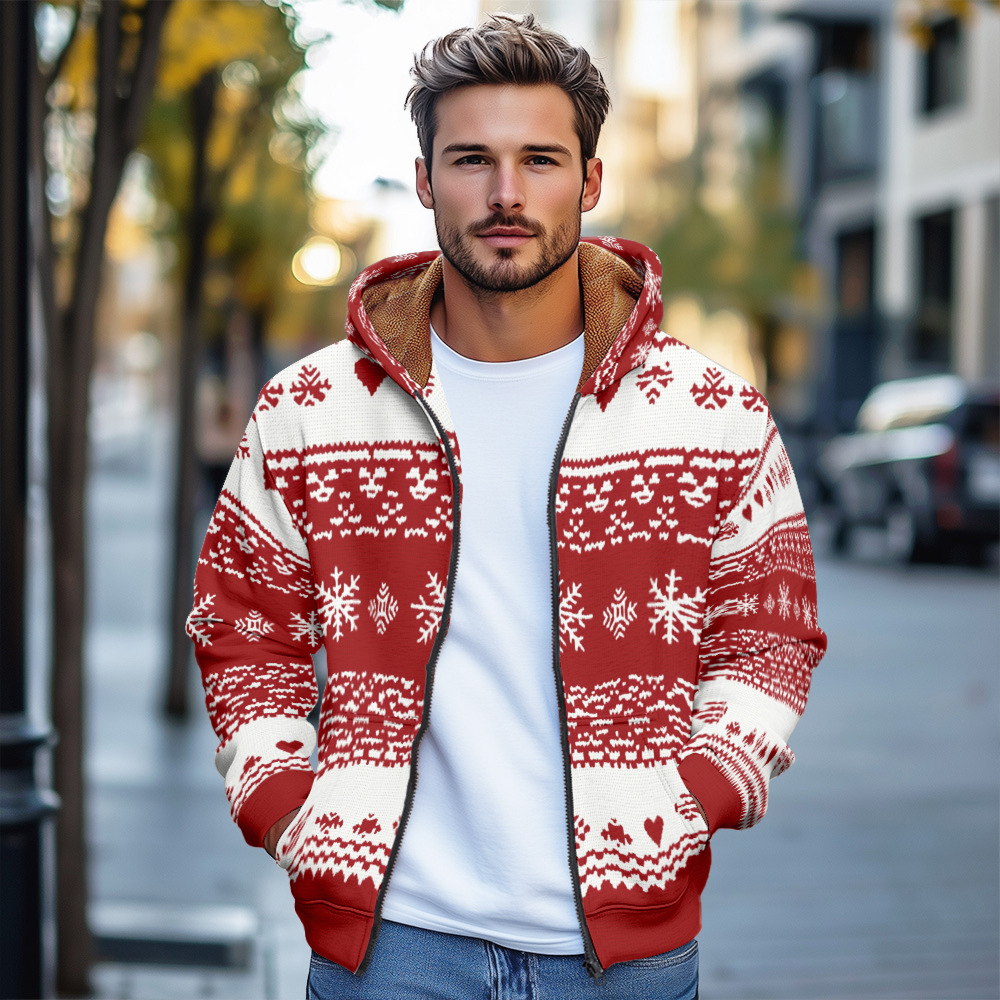 Giacca in cotone spesso con cappuccio e cerniera da uomo in stile europeo stampato autunno e inverno 2024_voghion.com