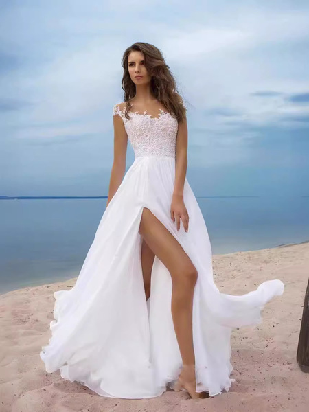 White lace shiffon evening dress