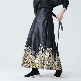 2025 Spring New Chinese Style Unisex Loose Printed Hanfu New Chinese Style Plus Size Pleated Mamian Skirt