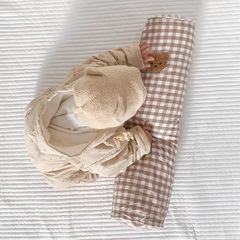 Korean ins style embroidered bear cylindrical children's pillow baby long crawling pillow crib bumper anti-collision