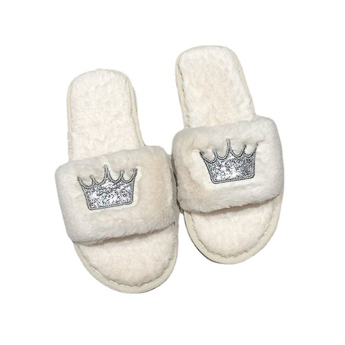 Women's furry slippers autumn and winter new style indoor and outdoor flip-flops cotton slippers flat bottom crown warm casual women's shoes wholesale