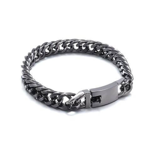 European and American-style fashion gold-plated 10mm bracelet, personalized and bold—men's electroplated alloy double-buckle trendy and sophisticated bracelet.