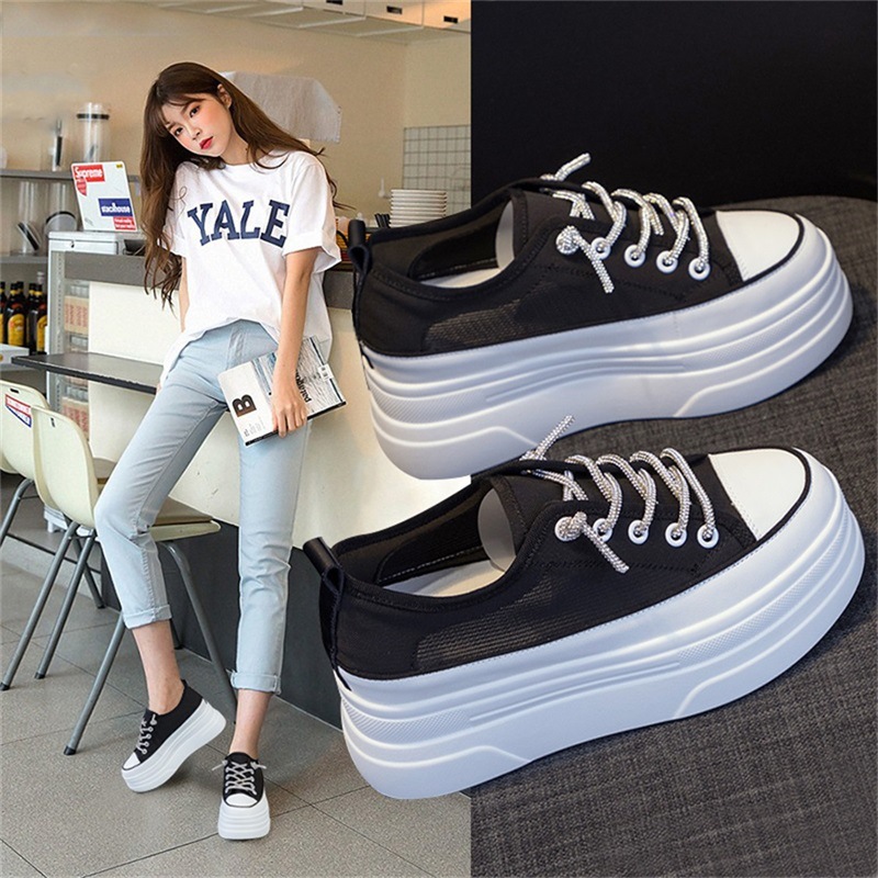 Giày sneaker nữ đế dày lưới thoáng khí tăng chiều cao mùa hè 2026 — M2227 Cam, M2227 Đen, M2227 Trắng