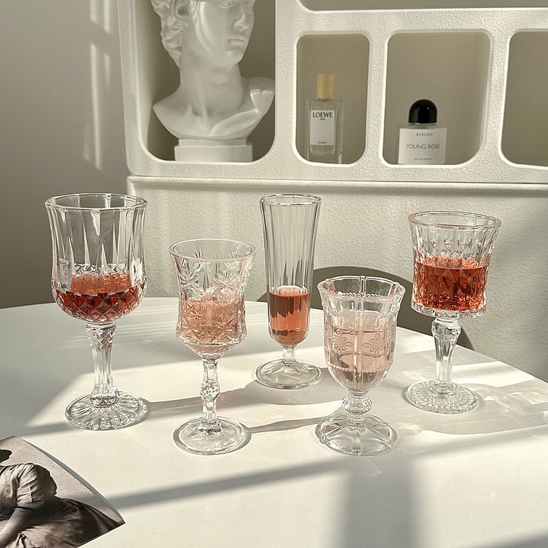 Atmosphere Wine Glass High-end Fine Cup Vintage Embossed Diamond Glass Glass Goblet Champagne Glass Juice Cup