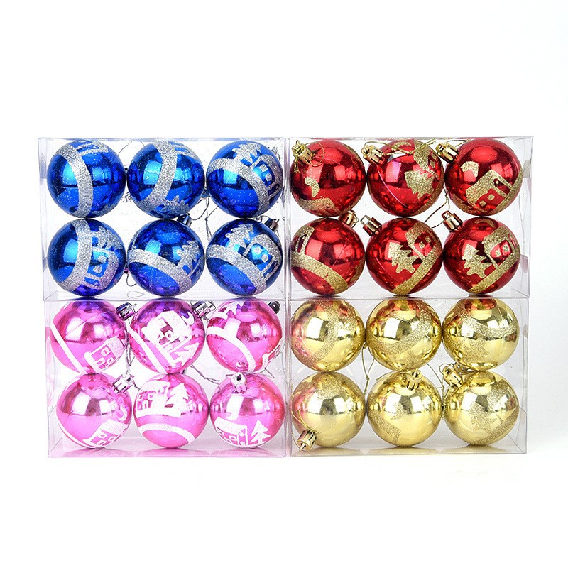 6cm caja de plástico BOLA DE Navidad árbol de Navidad bola decorativa de oro rojo escena de nieve con luz brillante dorado pintado BOLA DE Navidad
