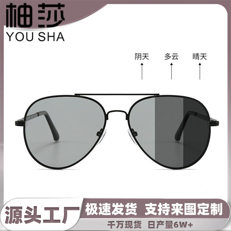 New model of memory titanium men's retro polarized sunglasses, high-end trendy street style fashion photochromic sunglasses