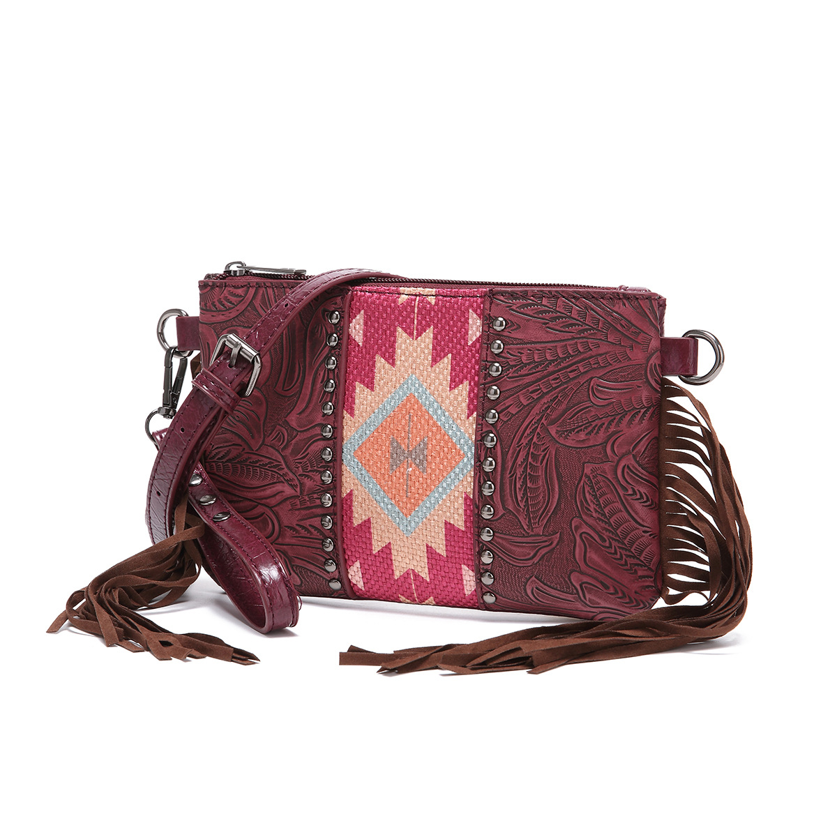 Intaglio in pelle di Boemia occidentale stampata in cotone e lino con borsetta e borsa a tracolla_voghion.com