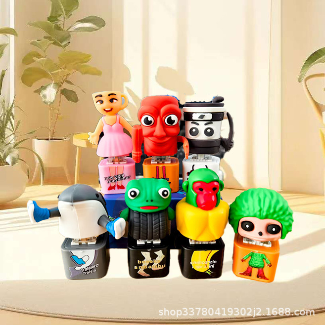 Cross-Border Ai Shan Hai Jing Series Voice Button Keychain Creative Wooden Stick Man Banana Monkey Stress Relief Bag Pendant