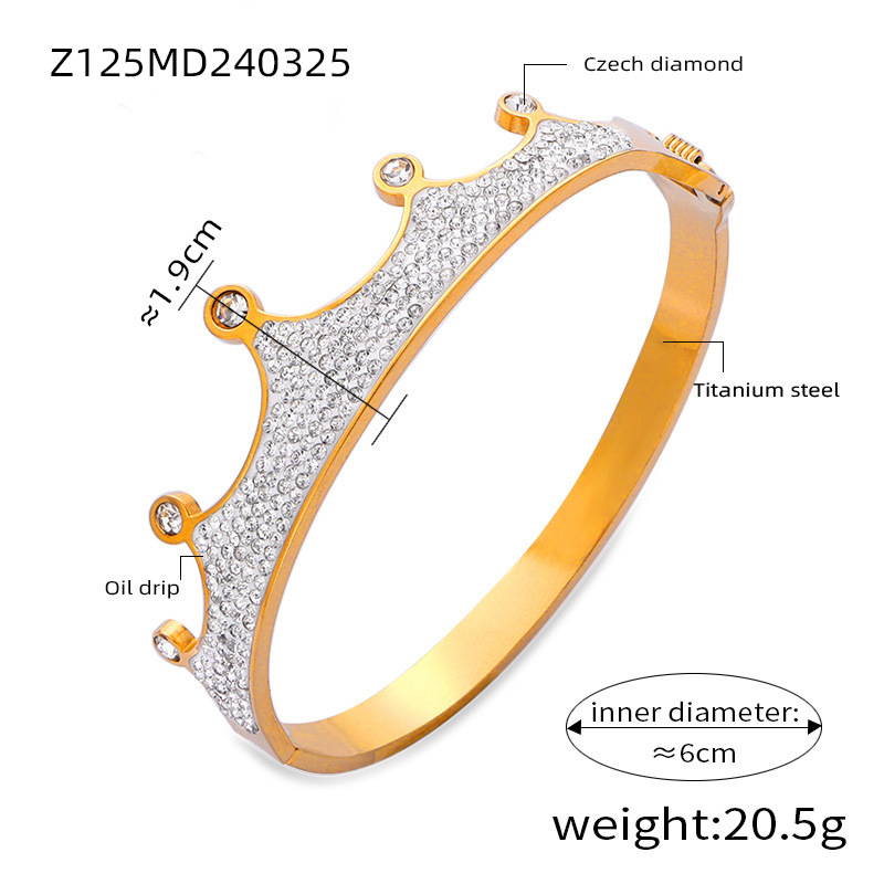 Elegant Solid Color 18K Gold Plated Artificial Diamond Titanium Steel Wholesale Bangle display picture 2