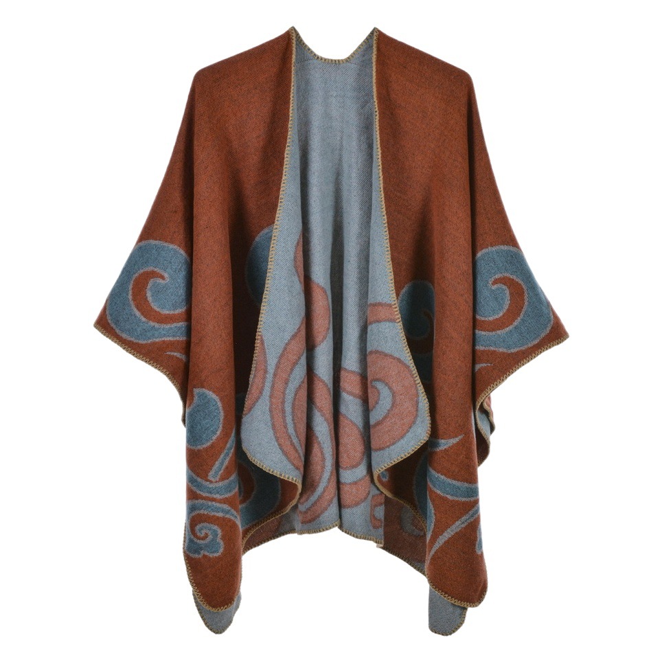 Shawl women's autumn and winter warm imitation cashmere cape scarf split fashion travel photo shawl factory direct
