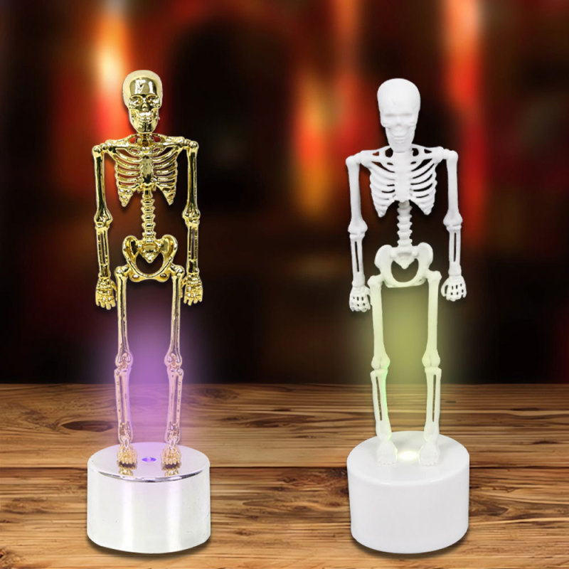 Halloween Skeleton Desktop Decoration Luminous Ornaments Led Light Golden Three-Dimensional Plastic Skeleton Table Decoration