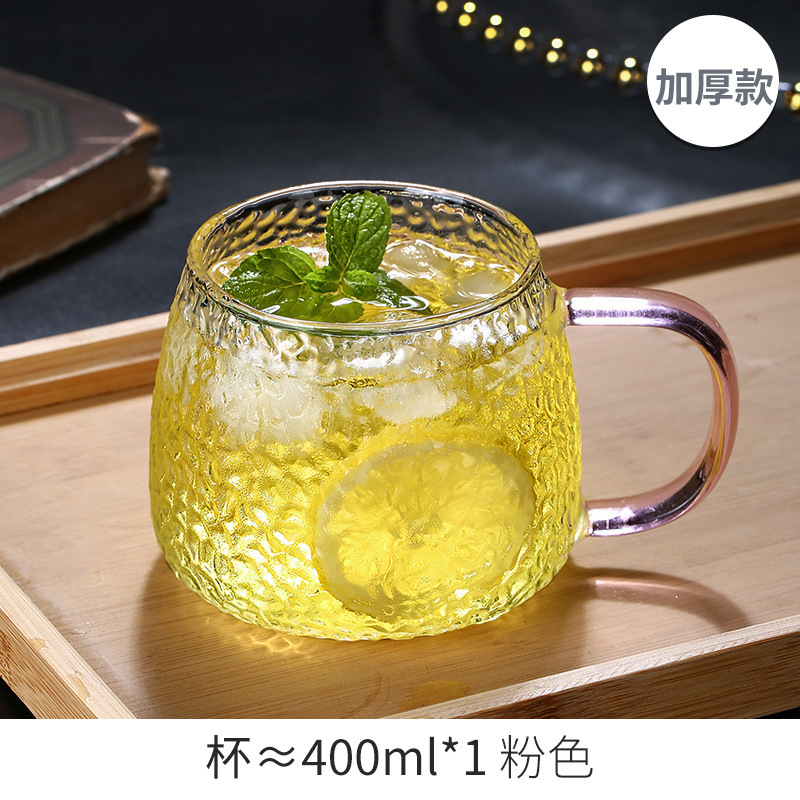 Manzana verde simple ins viento relieve taza de vidrio martillo taza de agua resistente al calor casera de agua potable mango simple taza