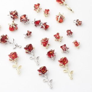 Retro alloy three-dimensional flower drop oil rose pendant accessories diy jewelry earrings alloy jewelry accessories