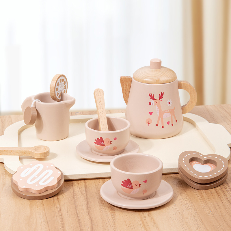 Children's Simulation Afternoon Tea suit Interactive Game Tea Set Cognitive Role Playing Wooden Educational Toys