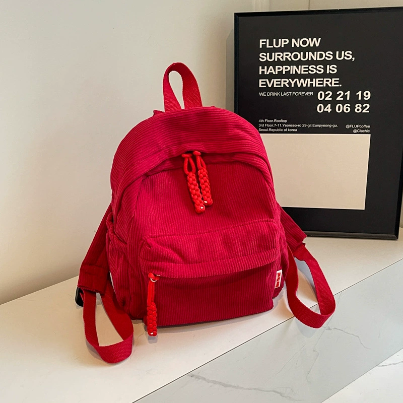 Backpack small shoulder travel bag, city style, corduroy texture, 27×14×30 cm, pendant option