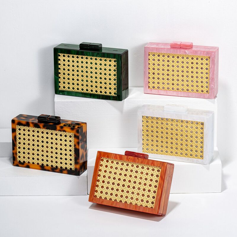 Cross-border Foreign Trade Women's New Fashion Green Rattan Acrylic Dinner Bag Single Shoulder Crosbody Banquet Clutch