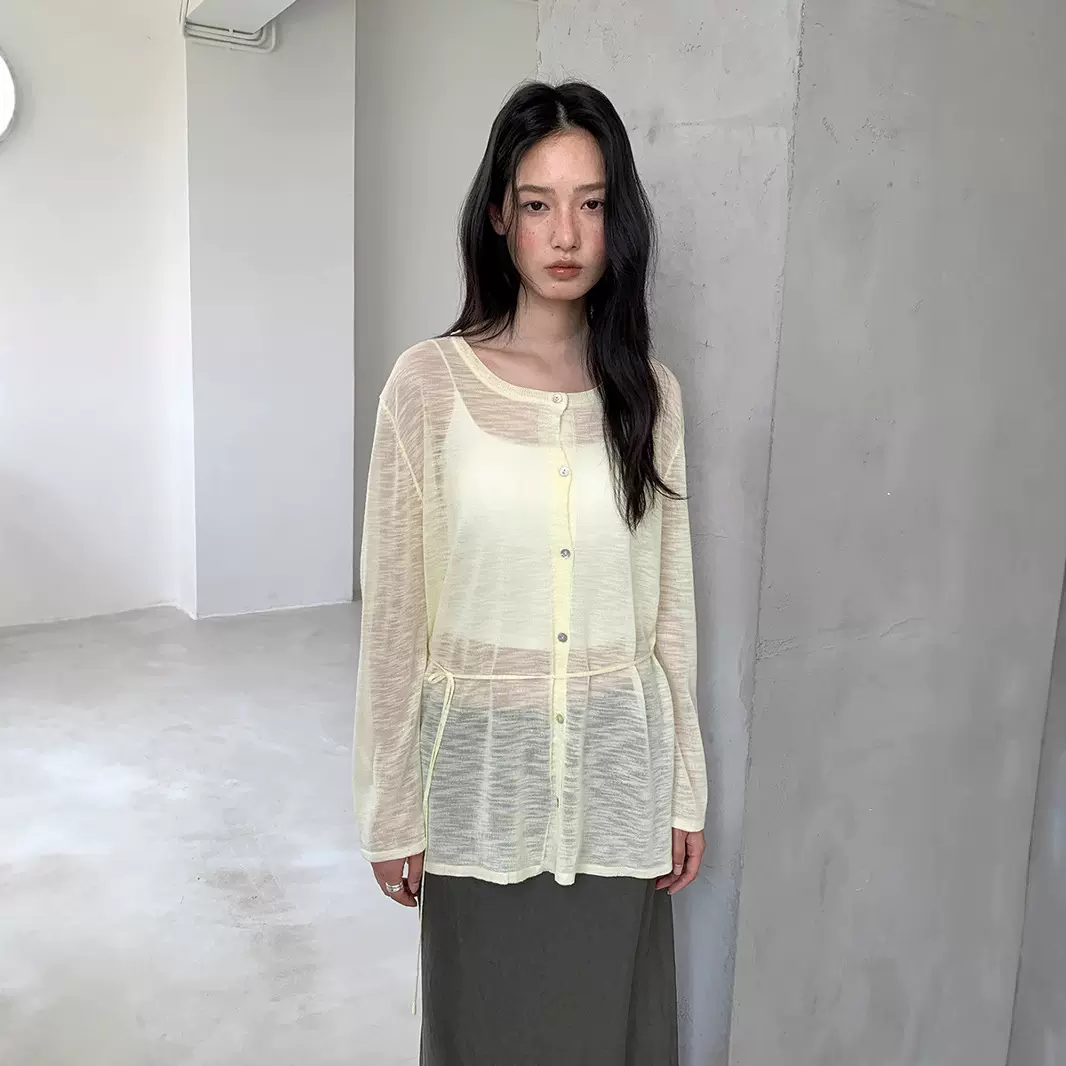 爱与南希十三行2025夏圆领单排扣透气背后镂空拼接针织衫女02630