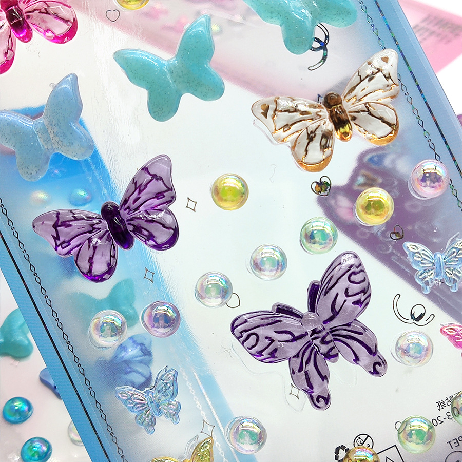 彩色混款蝴蝶水钻饰品 diy圆形异形蝴蝶水钻贴纸 手机壳贴片