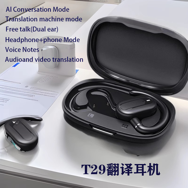 跨境新款T29挂耳式双轴旋转OWS智能ai蓝牙翻译耳机挂耳式无线耳机