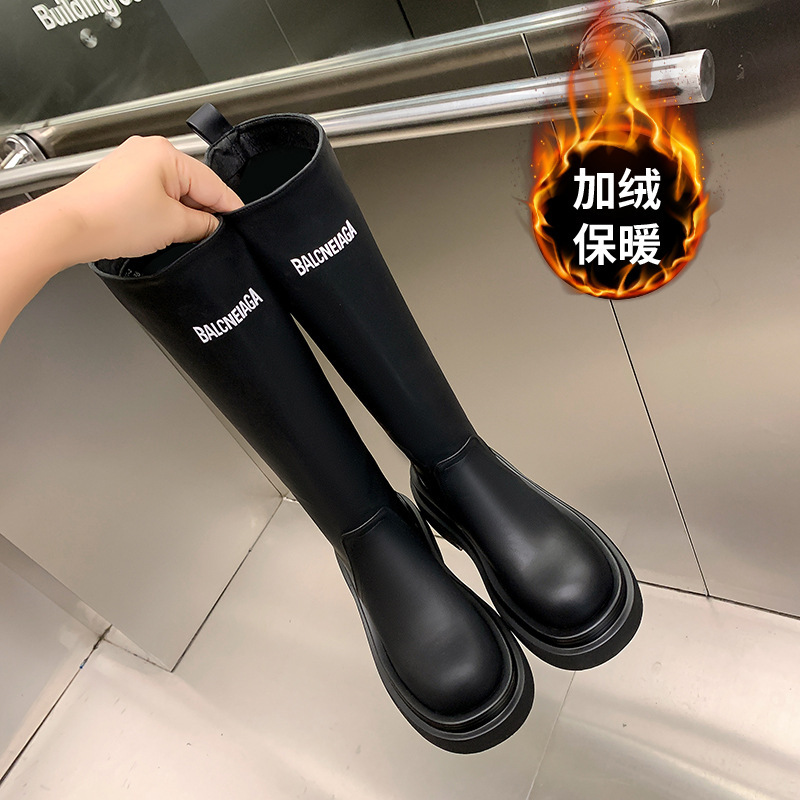巴黎家高筒弹力靴2025新款英伦风增高厚底一脚蹬时髦短筒百搭女靴|undefined