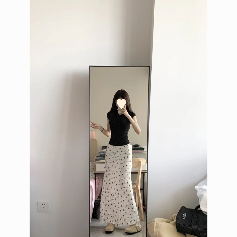 套装女春夏新款韩系辣妹短袖恤上衣高腰显瘦碎花鱼尾半身裙|undefined