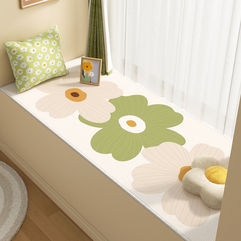 Flower Printed Bay Window Mat, Tatami, Universal for All Seasons, Cuttable Crystal Velvet Window Sill Mat, Bedroom Balcony Floor Mat