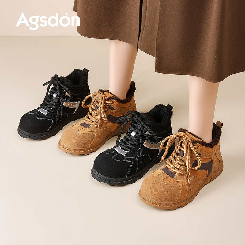 Augu Lion Standing Gao Zapatos casuales de terciopelo para mujeres 2025 nuevas botas de nieve de otoño y invierno zapatos de algodón de capacitación al aire libre