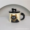 Brown cat ceramic cup + lid Simple set