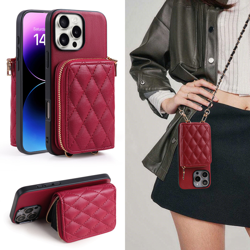 Diamond-Patterned Card Holder Suitable for iPhone 17Pro Phone Case, Crossbody Samsung S25U, Redmi Note 14Pro Leather Case Diamond-Patterned Card Holder Suitable for iPhone 17Pro Phone Case, Crossbody Samsung S25U, Redmi Note 14Pro Leather Case